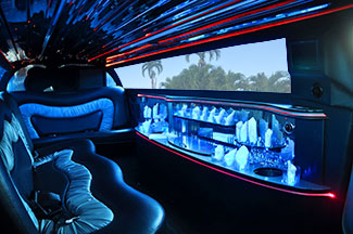 The inside of our stretch Chrysler 300 limousine