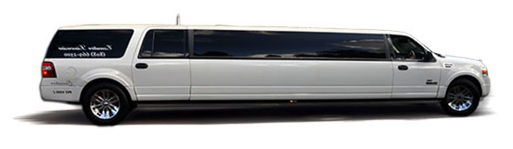 A white stretch Ford Excursion Limousine